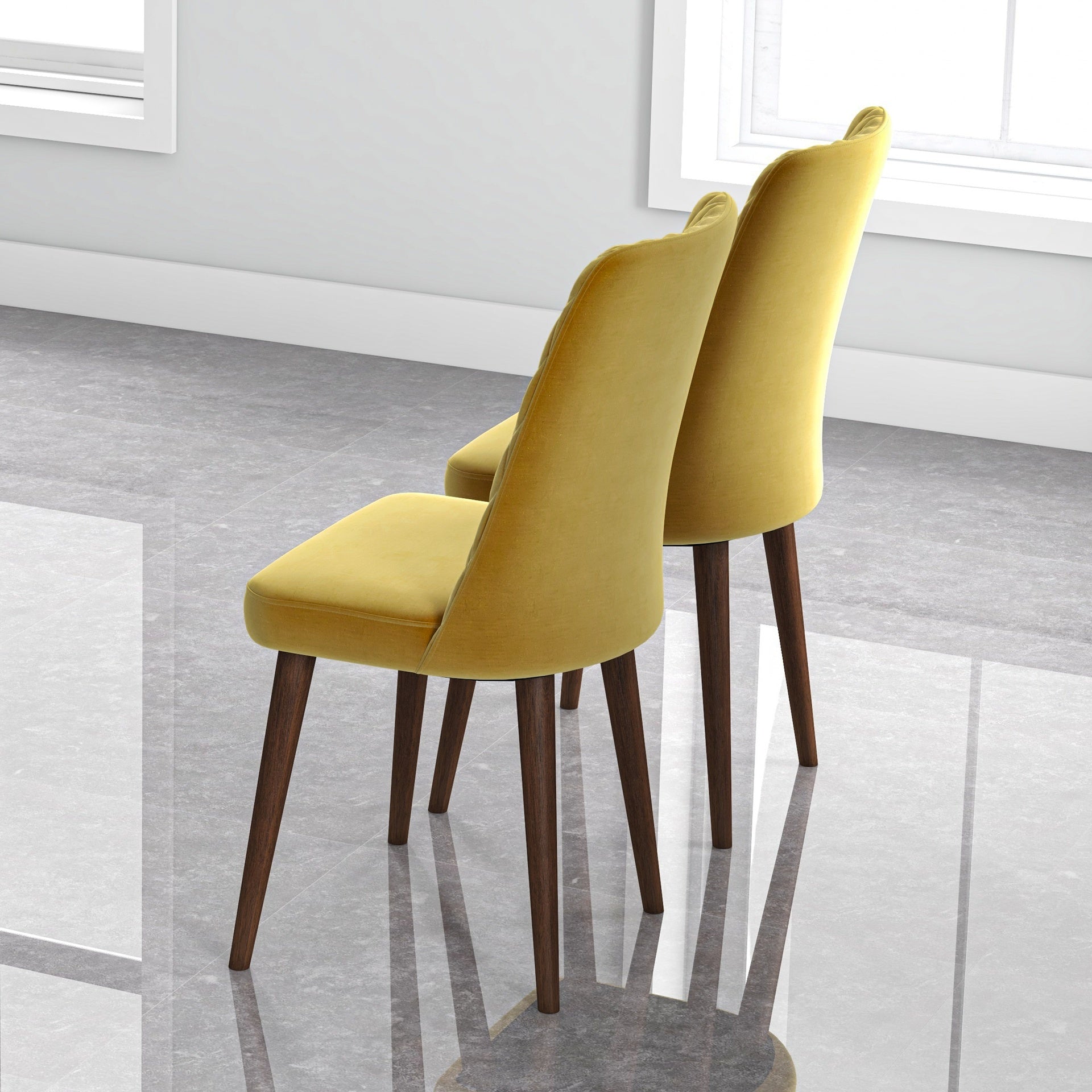 Easy to Clean with Removable Covers Katie Mid-Century Modern Velvet Dining Chair (Set of 2) in Yellow, Solid Wood Structure, 28 x 18 x 36 inches for Home Kitchen