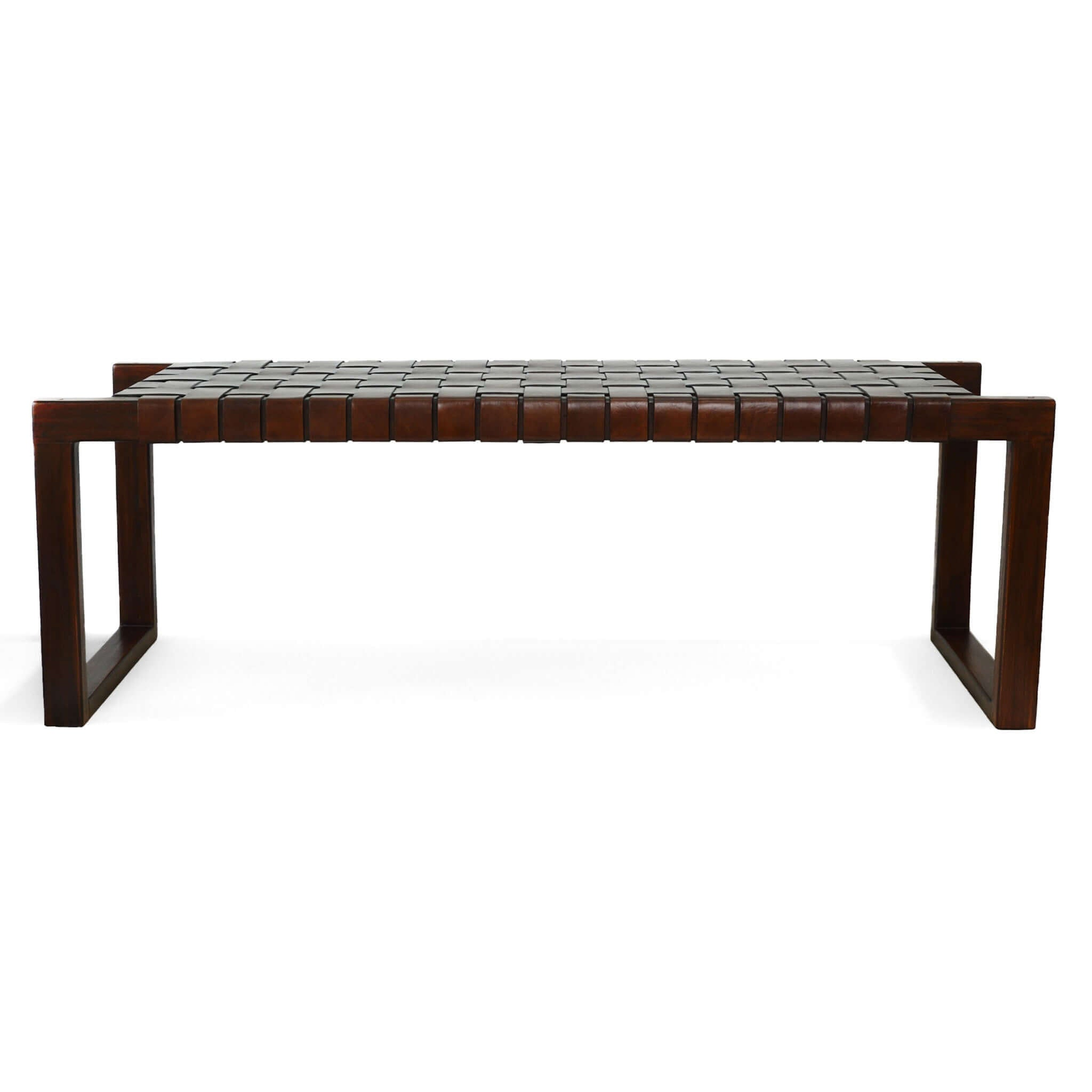 Christina Mid-Century Modern Tan Leather Bench with Solid Wood Frame and Tapered Legs 18.5"H x 55"W x 15.7"D for Living Room Bedroom Waiting Room