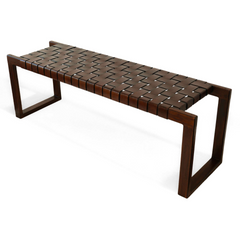 Christina Mid-Century Modern Tan Leather Bench with Solid Wood Frame and Tapered Legs 18.5"H x 55"W x 15.7"D for Living Room Bedroom Waiting Room
