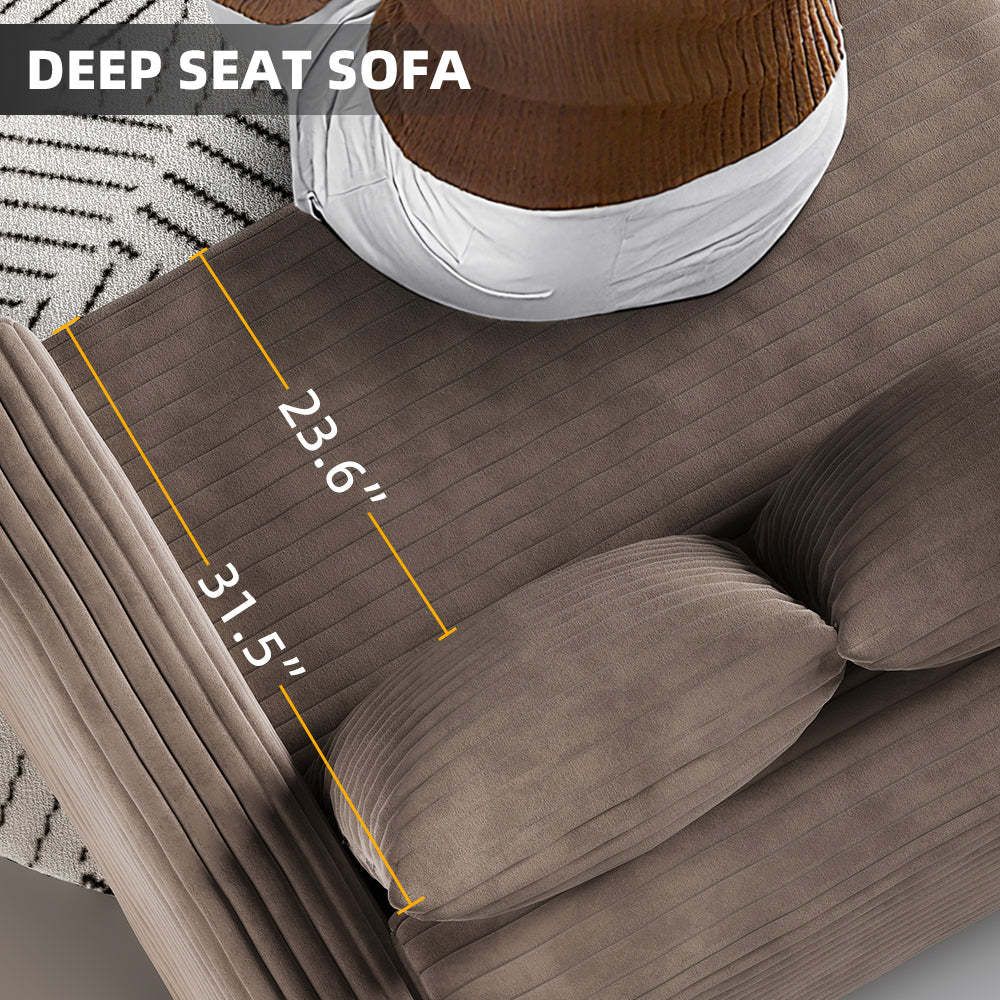 102.4 "Plush Corduroy 4-Seat Sofa,Modern Comfy Upholstered Sofa Cloud Couch,Deep Seat Couches with Soft Pillows and Movable Ottoman,Convertible Sofa Lounge Chair,Camel