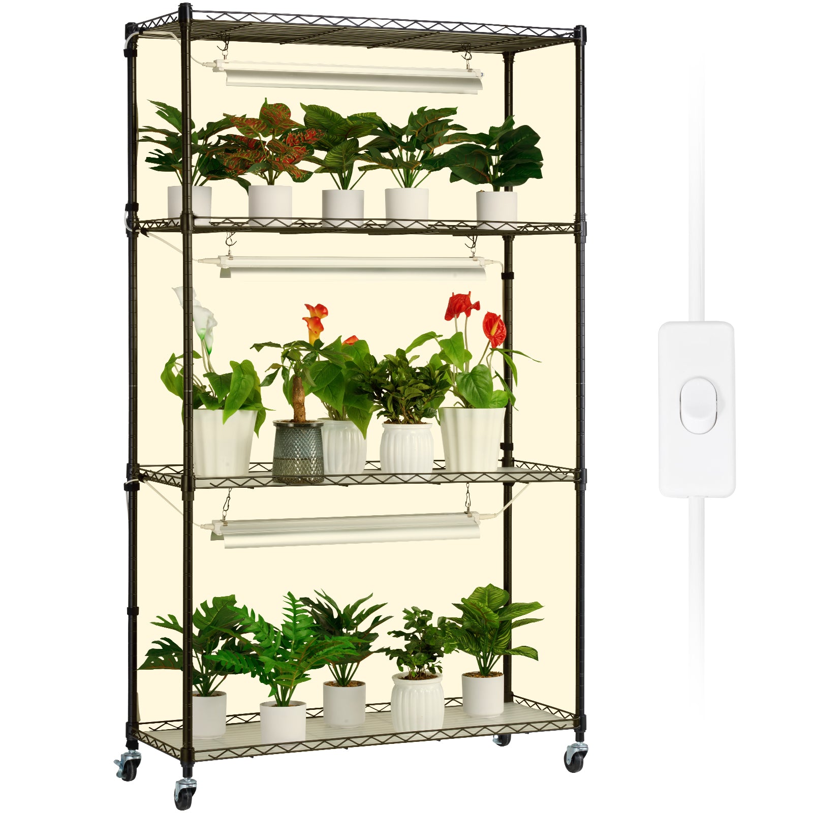 Plant Stand with Grow Light, 4 Tier Plant Shelf with 90W Grow Light for Indoor Plants, 3 Modes Grow Light Shelf Full Spectrum Lights Adjustable Metal Plant Stand for Seed Starting