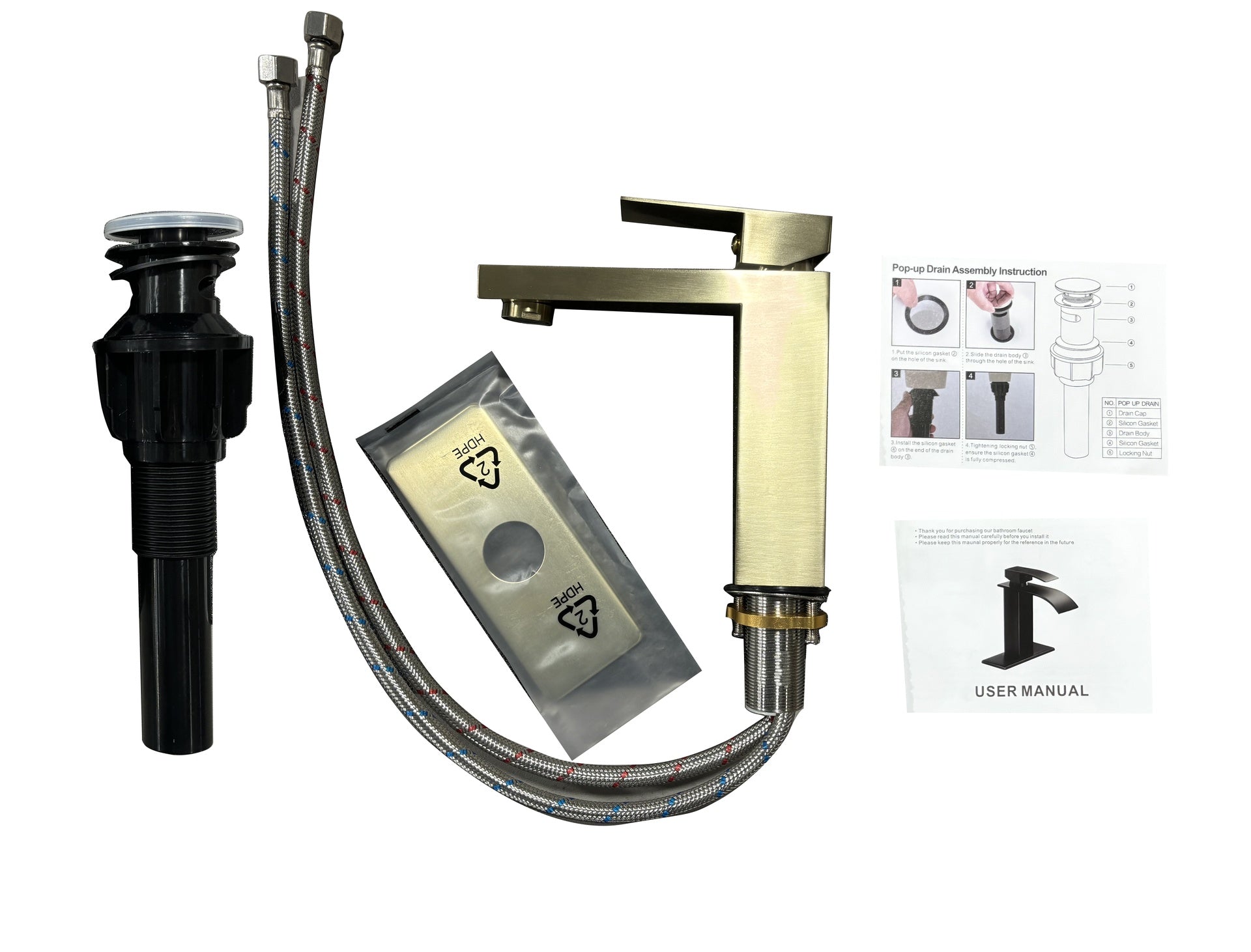 Single Handle Bathroom Faucet Lavatory Faucet Stainless Steel Single Hole-T20, Brushed Gold
