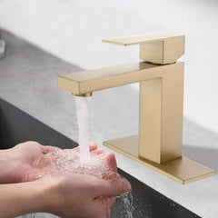 Single Handle Bathroom Faucet Lavatory Faucet Stainless Steel Single Hole-T20, Brushed Gold