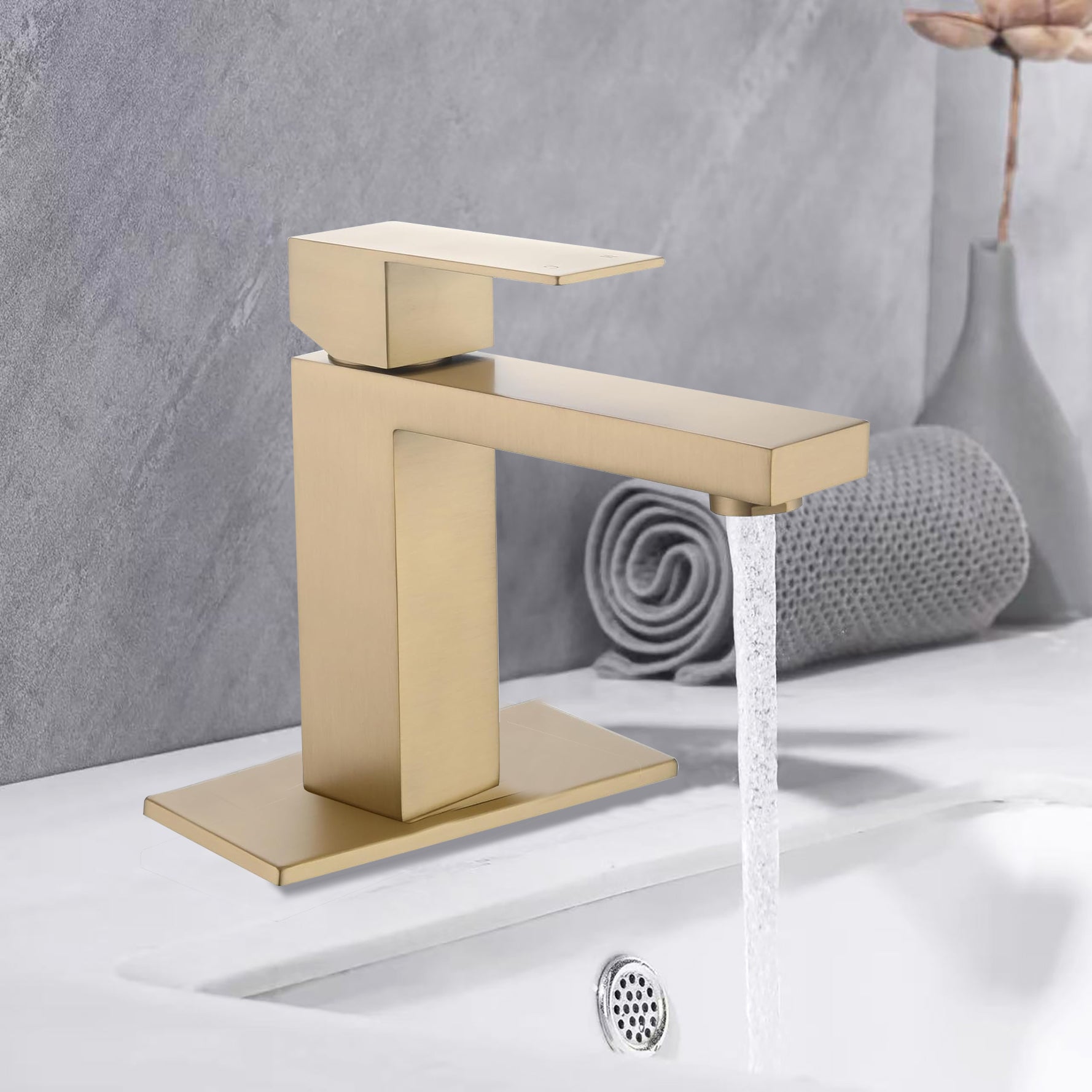 Single Handle Bathroom Faucet Lavatory Faucet Stainless Steel Single Hole-T20, Brushed Gold