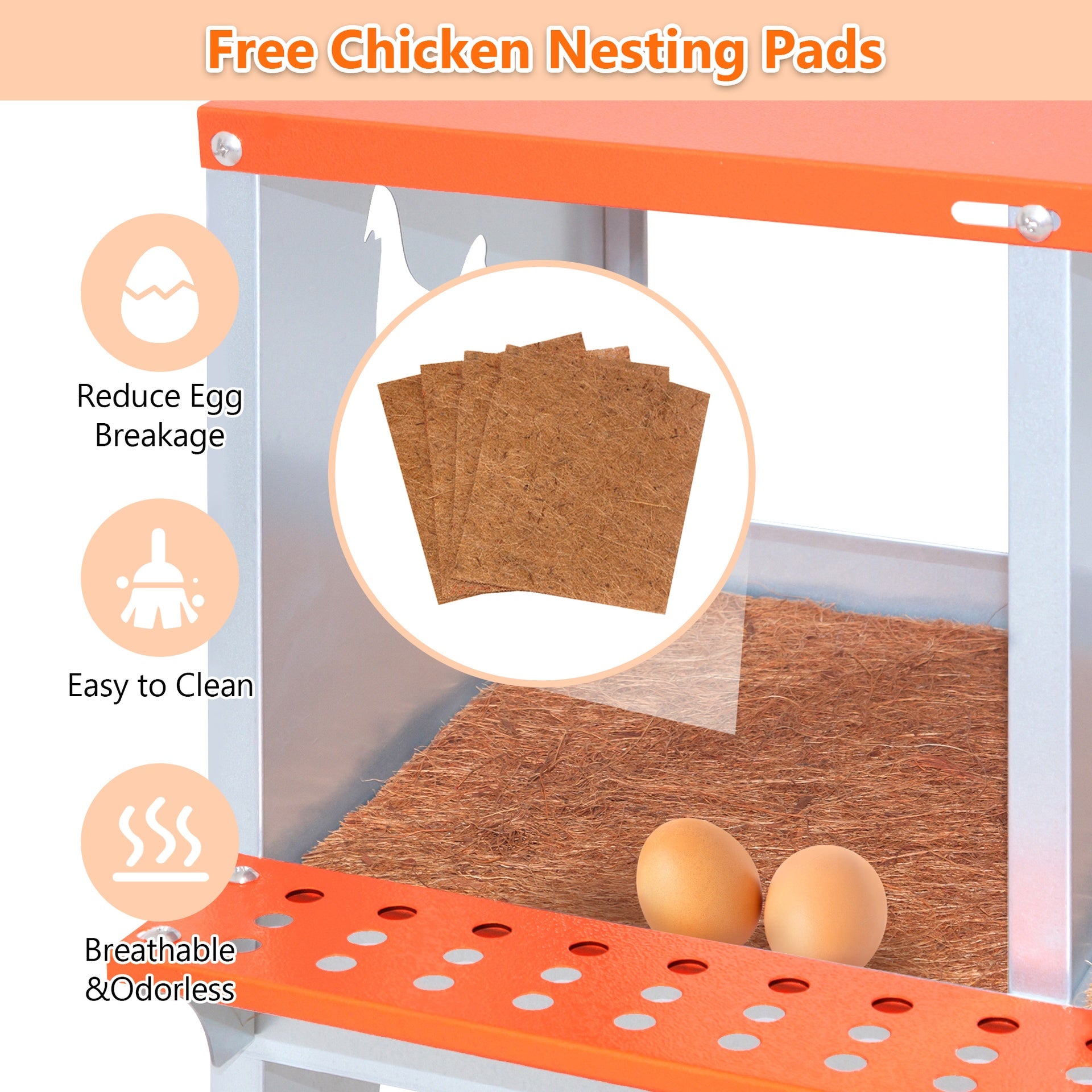 4-Bay Metal Nest Box-Wall Mount for Hens/Ducks, Easy Egg Collection & Assembly, Vented Galvanized Steel Coop Equipment Orange