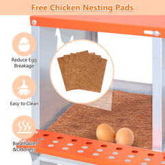 4-Bay Metal Nest Box-Wall Mount for Hens/Ducks, Easy Egg Collection & Assembly, Vented Galvanized Steel Coop Equipment Orange