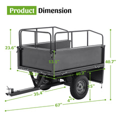 600LBS Heavy Duty Steel Dump Cart Trailer, 17 Cu.Ft. Tow Behind Hauling & Dumping Wagon for ATV, Lawn Tractor and Garden with 16" Tires