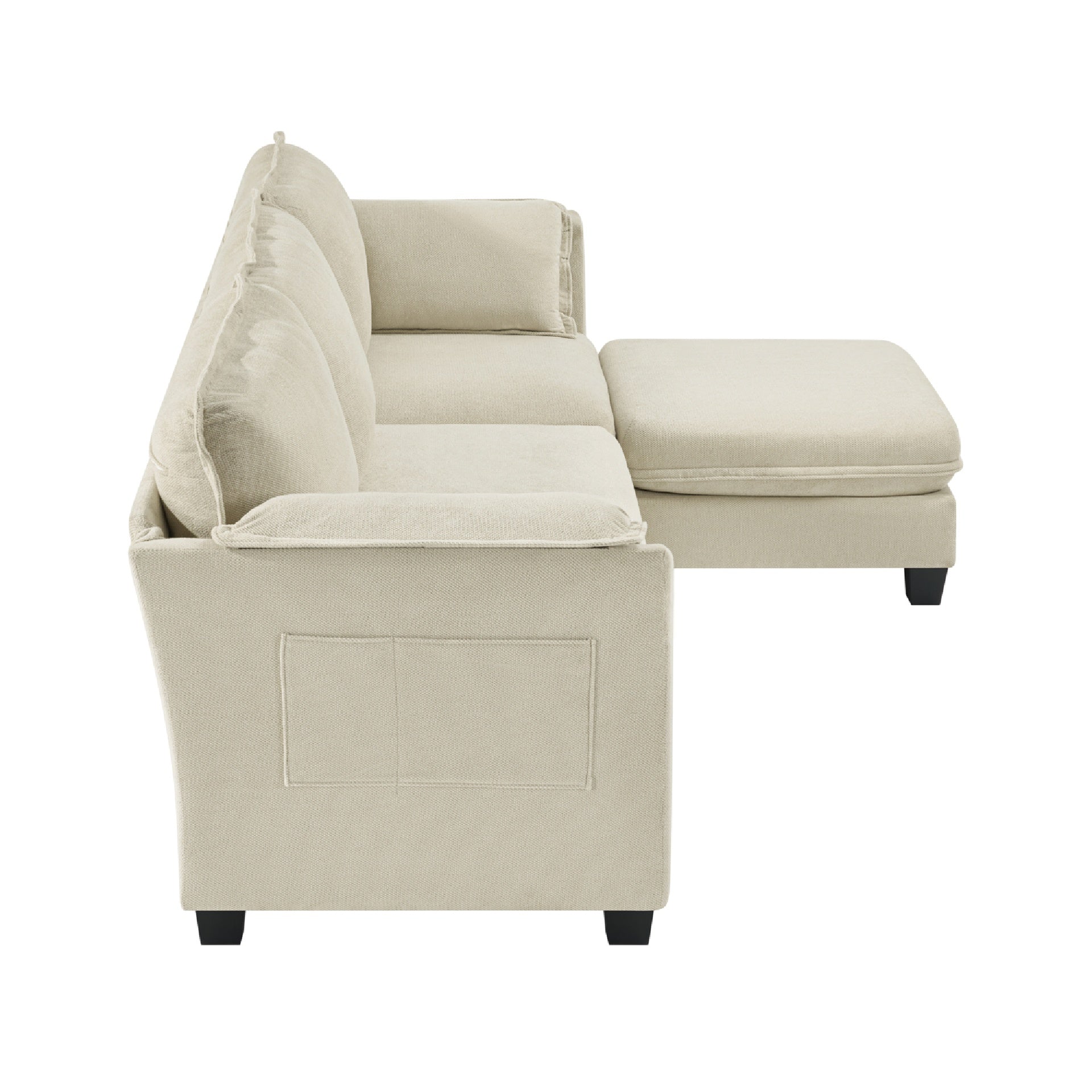 93-inch L-shaped sofa with cotton-linen brushed fabric, detachable storage armrest cushion, 3-seater suitable for living room office and spacious