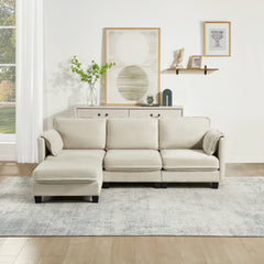 93-inch L-shaped sofa with cotton-linen brushed fabric, detachable storage armrest cushion, 3-seater suitable for living room office and spacious