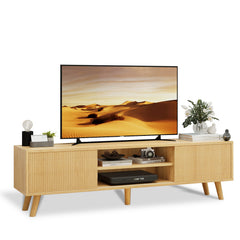 Fluted TV Stand with Storage for Living Room, Oak