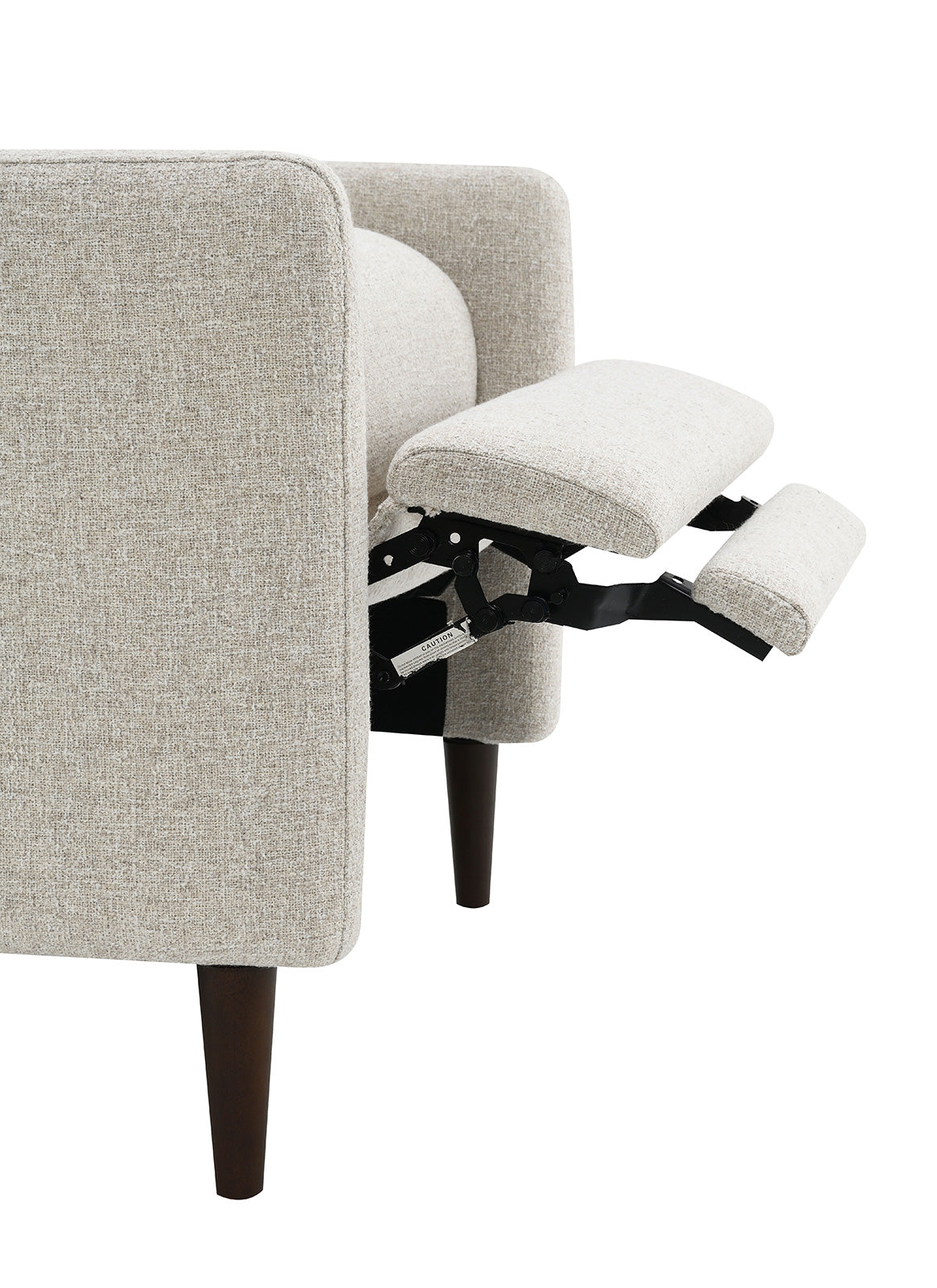 Mid-Century Modern Pushback Manual Recliner Tapered Legs Linen Textured Fabric High Back Subtle Channel Detail Beige Finish Primary Living Room