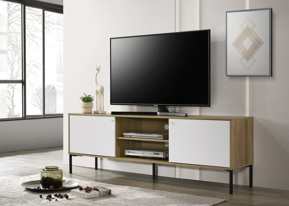 Bacco 70"W White and Oak 2-Door TV Stand