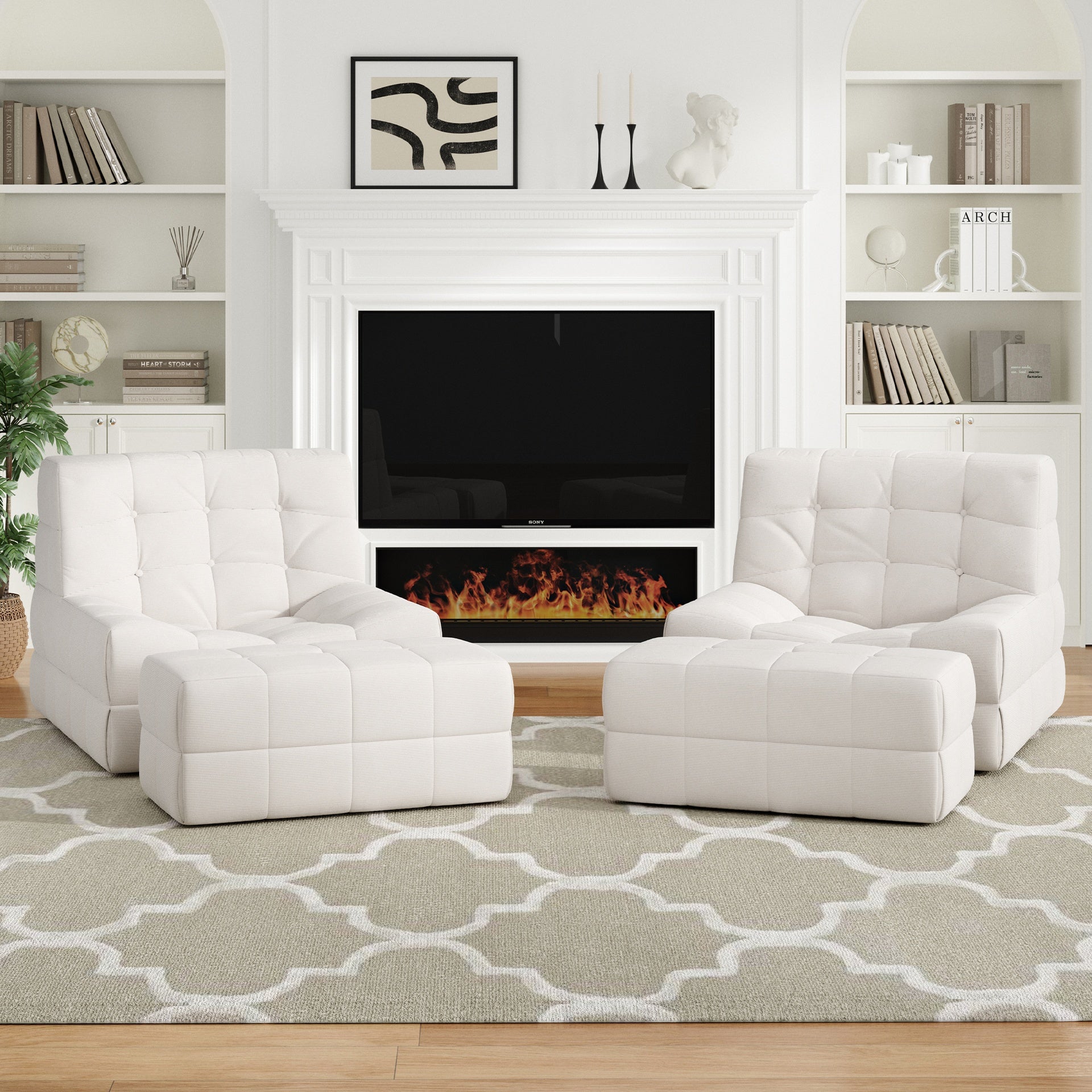 Bean Bag Chair for Adults with Ottoman, Oversized Beanbag Chairs with High-Density Memory Foam, Comfy Lazy Sofa with Head, Neck, Back, Lumbar, Hip Support for Living Room, Bedroom