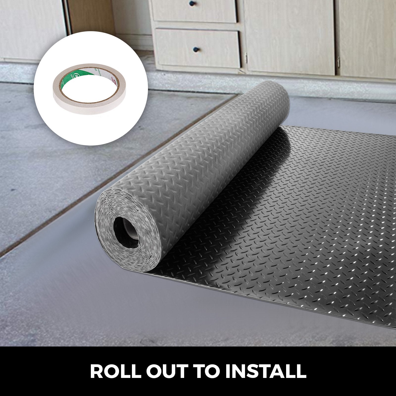 Garage Floor Mats 2 Rolls 17 x 3.6 Ft Garage Mat 2.5mm Thickness Black Garage Flooring PVC Garage Mats for Under Car