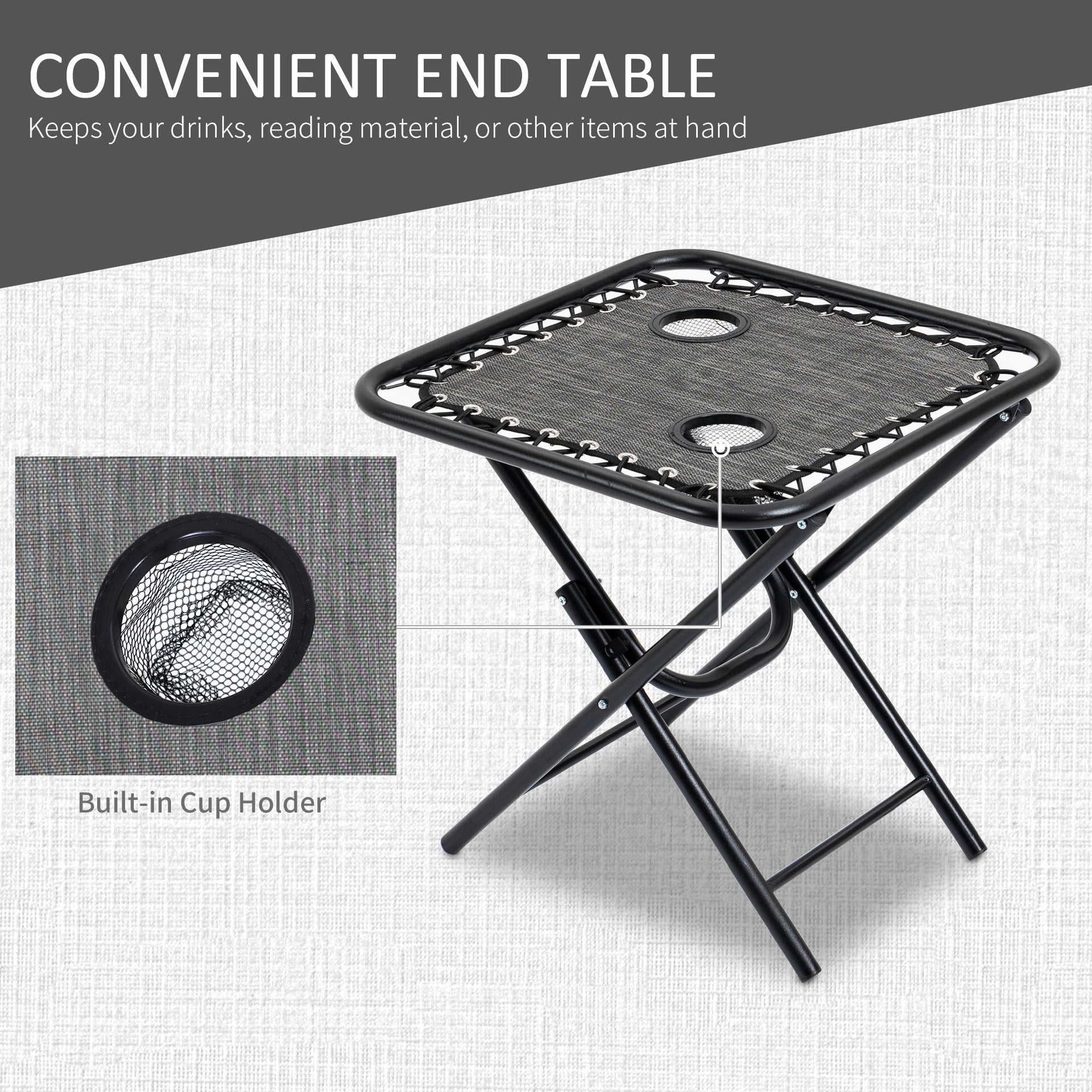 Outsunny Zero Gravity Chair Set with Side Table, Folding Reclining Chair with Cupholders & Pillows, Adjustable Lounge Chair for Pool, Backyard, Lawn, Beach, Gray