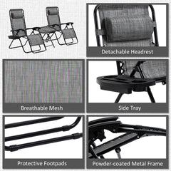 Outsunny Zero Gravity Chair Set with Side Table, Folding Reclining Chair with Cupholders & Pillows, Adjustable Lounge Chair for Pool, Backyard, Lawn, Beach, Gray