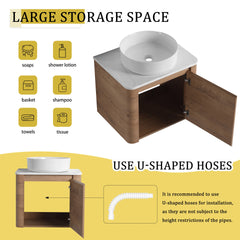 24'' Wall-Mounted Bathroom Vanity With Ceramic Art Sink & 1-Soft-Close Door, KD-Packing, Plywood