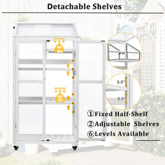 TOPMAX 62inch Height Wood Large Greenhouse Balcony Portable Cold Frame with Wheels and Adjustable Shelves for Outdoor Indoor Use, White