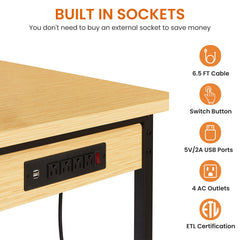 48''Adjustable Workbench with pegboard, Heavy Duty Wooden Desktop Workbench with Wheels, 1600 lb. Load Capacity, Rolling Workbench with AC/USB Outlet, Hooks, Shelf, for Garage, Workshop, Office, Home.