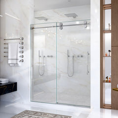 56"-60"W*72" H Frameless Single Sliding Shower Door – 5/16" (8mm) Clear Tempered Glass, Bypass Design with Chrome Finish