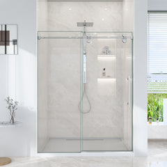 56"-60"W*72" H Frameless Single Sliding Shower Door – 5/16" (8mm) Clear Tempered Glass, Bypass Design with Chrome Finish