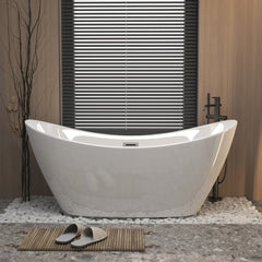 59 "Acrylic freestanding tub, Gloss white,  with chrome overflow and pop-up Drain, CUPC Certified