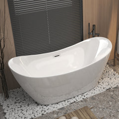59 "Acrylic freestanding tub, Gloss white,  with chrome overflow and pop-up Drain, CUPC Certified