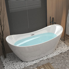 59 "Acrylic freestanding tub, Gloss white,  with chrome overflow and pop-up Drain, CUPC Certified