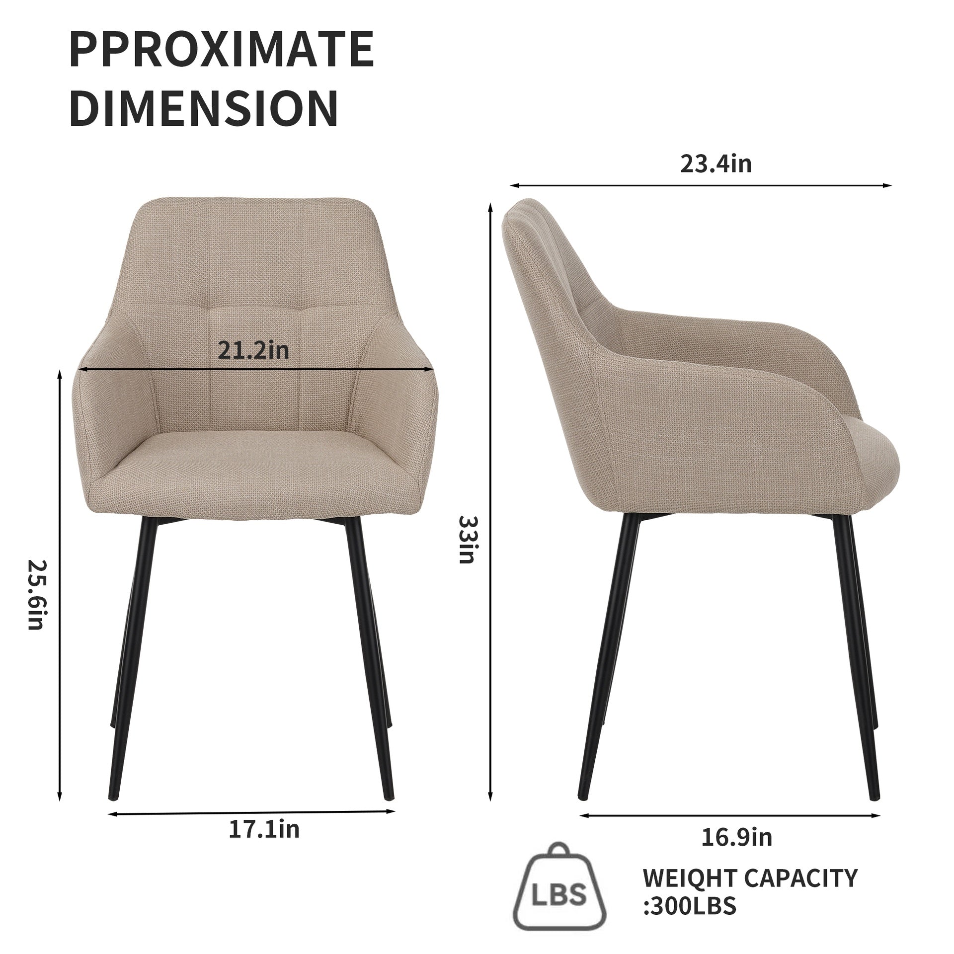 Beige dining chair 2-piece set, modern padded kitchen chairs with backrest and wide seat, suitable for small spaces, comfortable upholstered chairs for living room, dining room, and bedroom.