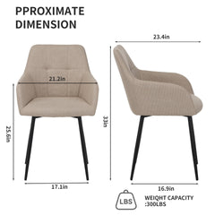 Beige dining chair 2-piece set, modern padded kitchen chairs with backrest and wide seat, suitable for small spaces, comfortable upholstered chairs for living room, dining room, and bedroom.