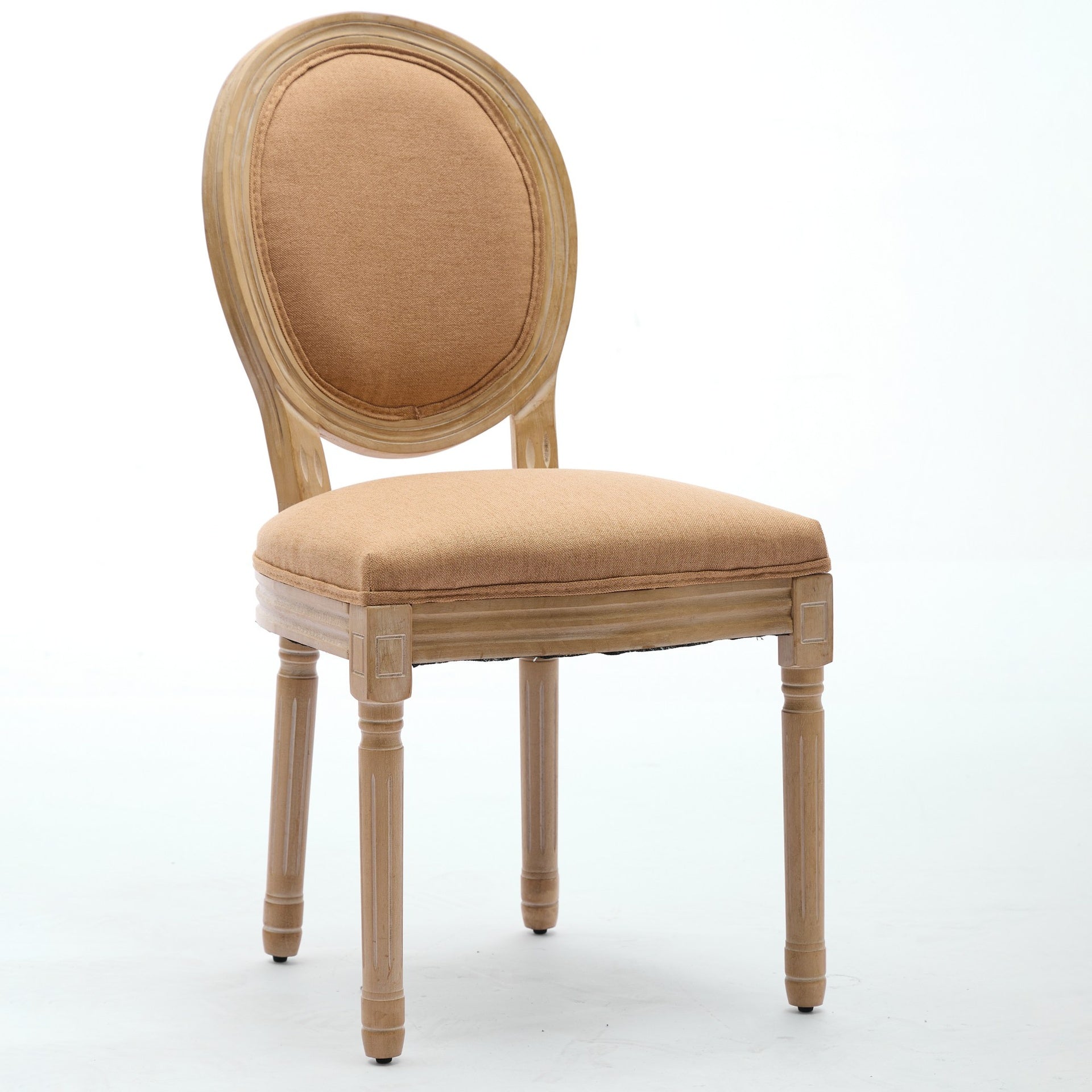 A&A Furniture,French Style Solid Wood Frame Antique Painting Linen Fabric Back Dining Chair,Set of 2,Tan,SW1845BG