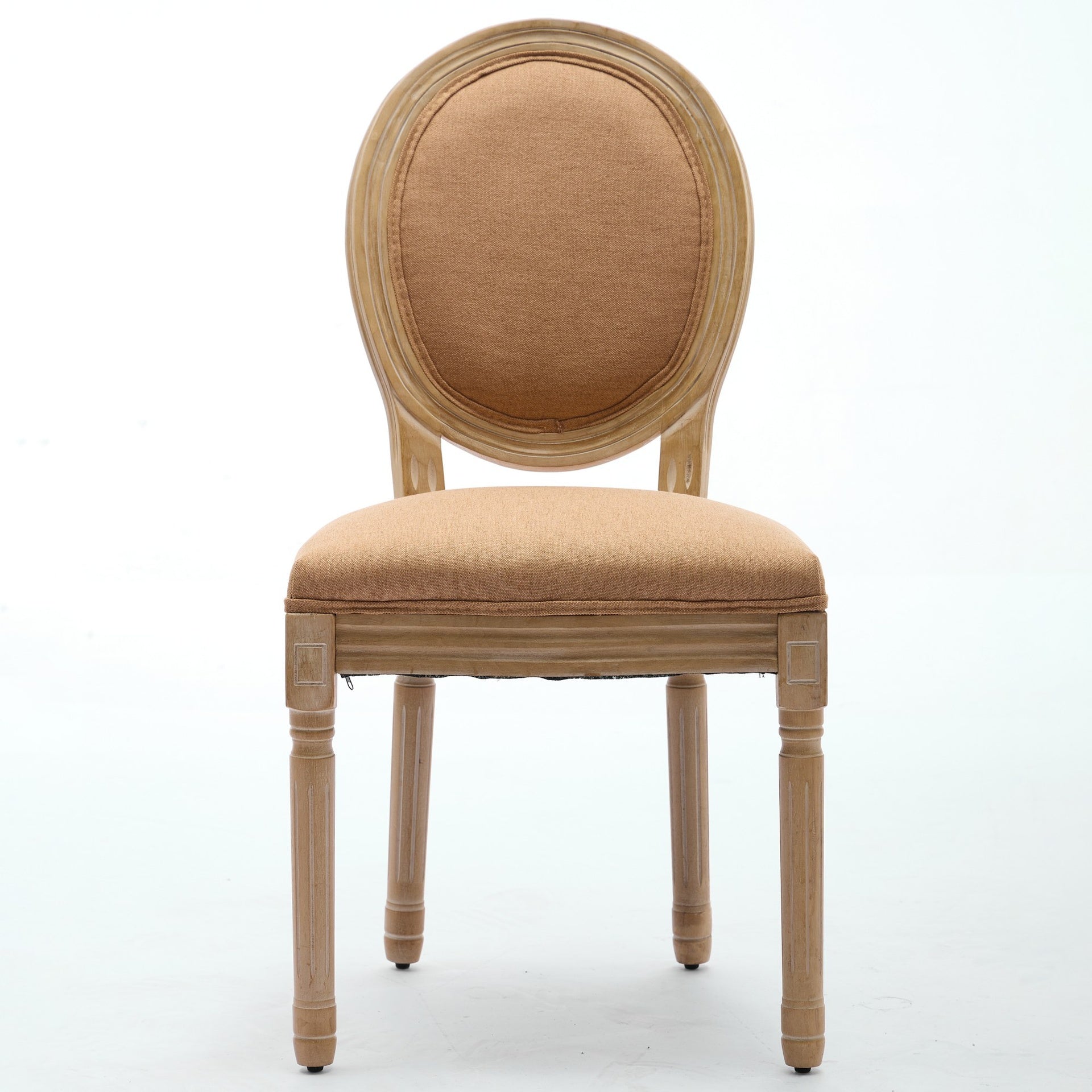 A&A Furniture,French Style Solid Wood Frame Antique Painting Linen Fabric Back Dining Chair,Set of 2,Tan,SW1845BG