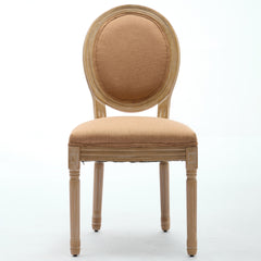 A&A Furniture,French Style Solid Wood Frame Antique Painting Linen Fabric Back Dining Chair,Set of 2,Tan,SW1845BG