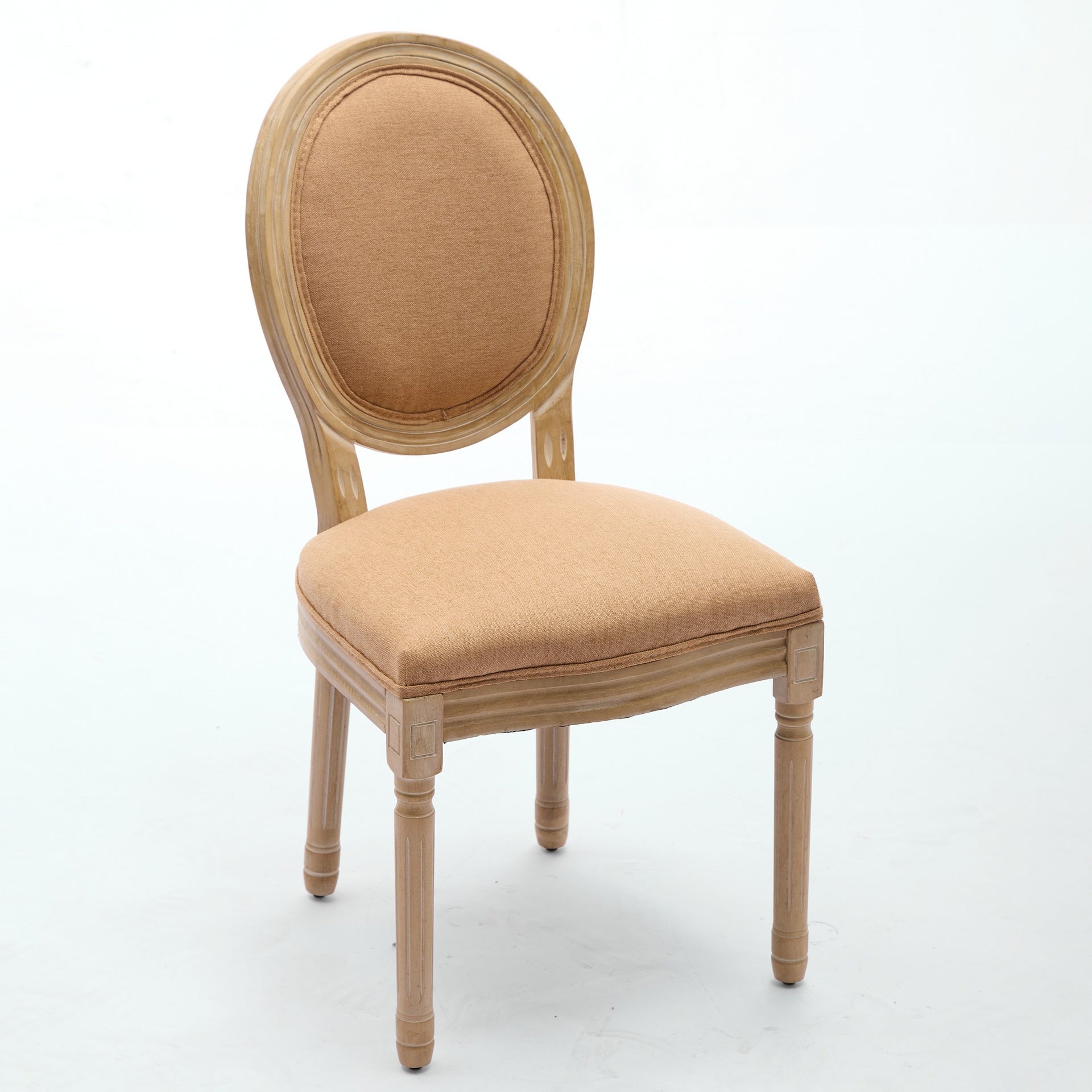 A&A Furniture,French Style Solid Wood Frame Antique Painting Linen Fabric Back Dining Chair,Set of 2,Tan,SW1845BG