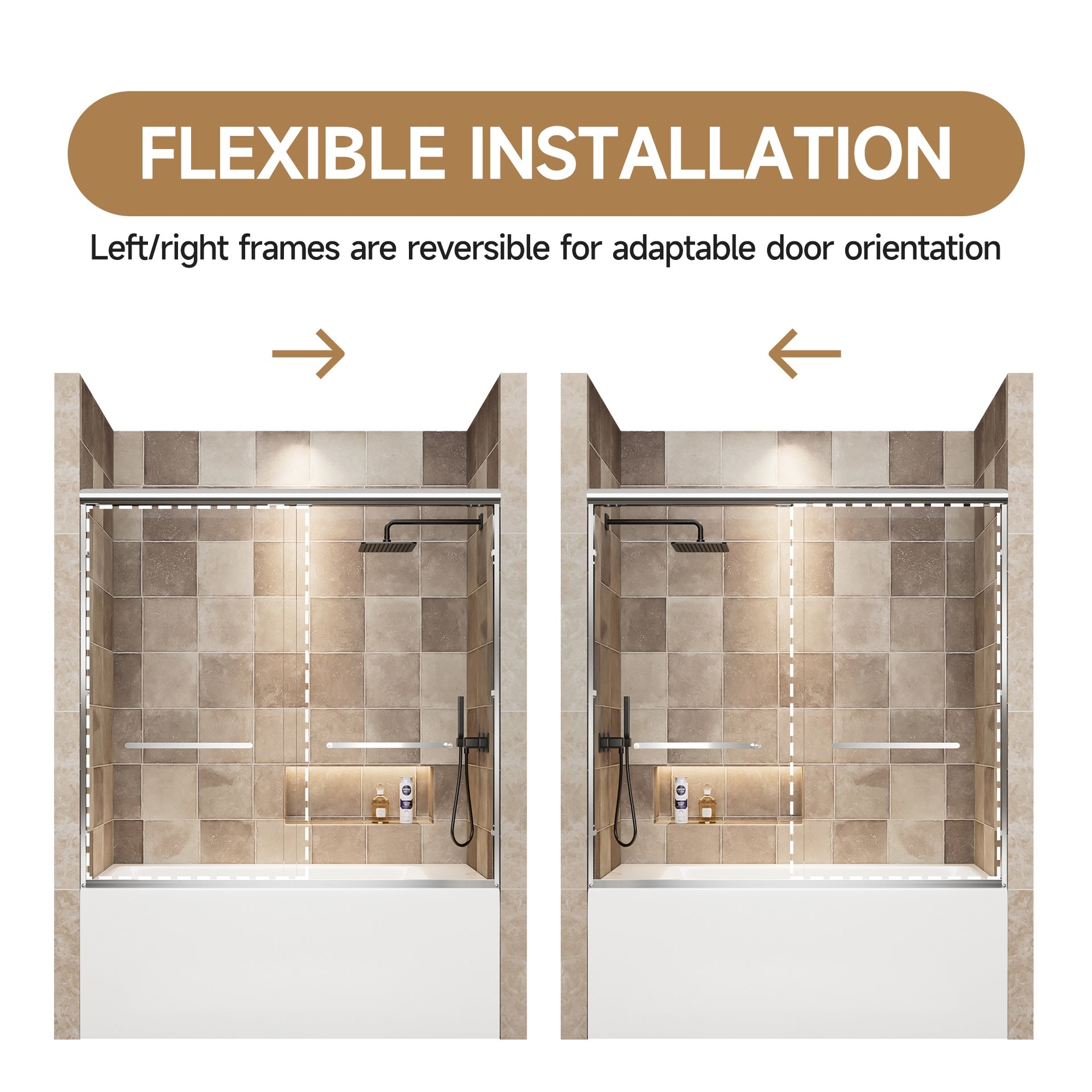 56"-60" W x 57" H Aluminum Frame Double Sliding Shower Door, Soft-Close Chrome Bathtub Door, 1/4" (6mm) Clear Tempered Glass With Explosion-proof Film, Dual Stainless Steel Handles