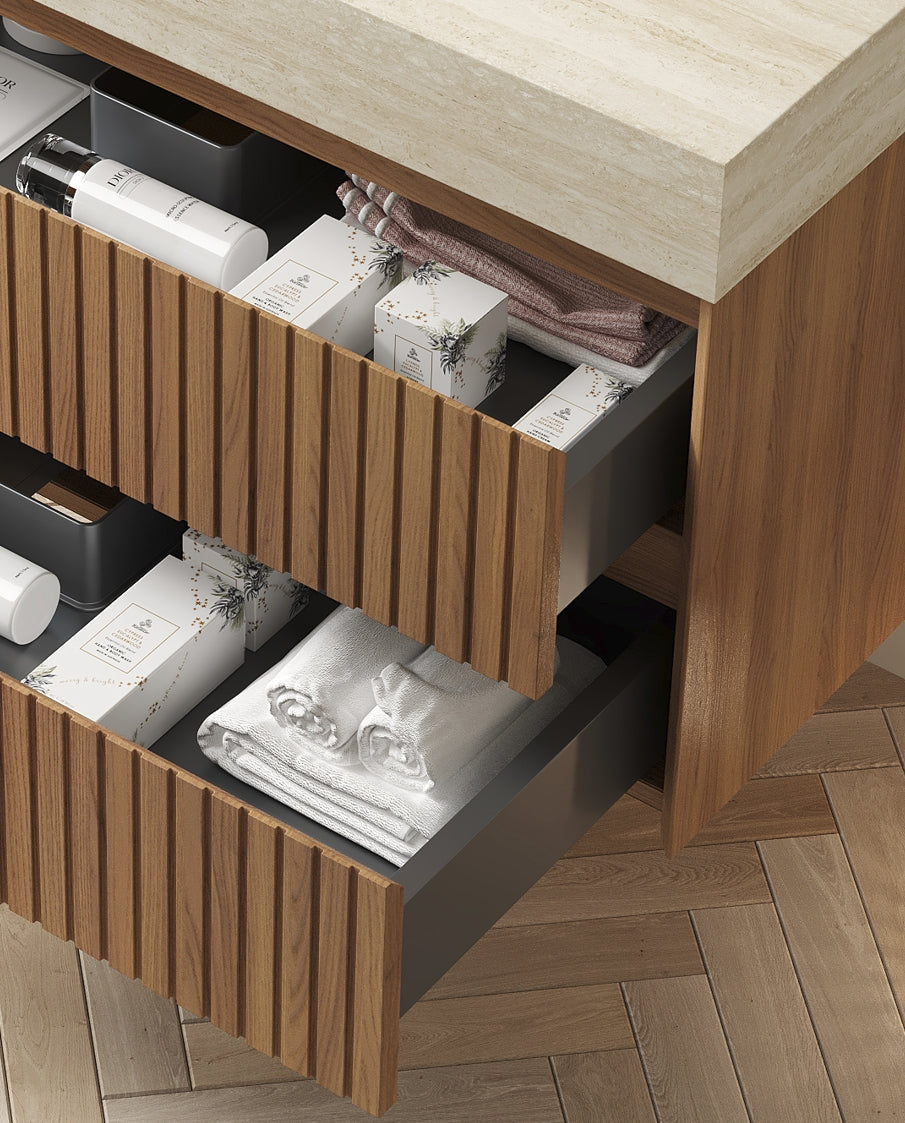 TILLEY 30'' Wall-Mounted Cabinet with 2 Drawers, NO Countertop and Basin, NO Faucet and Drain, Pre-assembled, Brown Oak Woodgrain Color