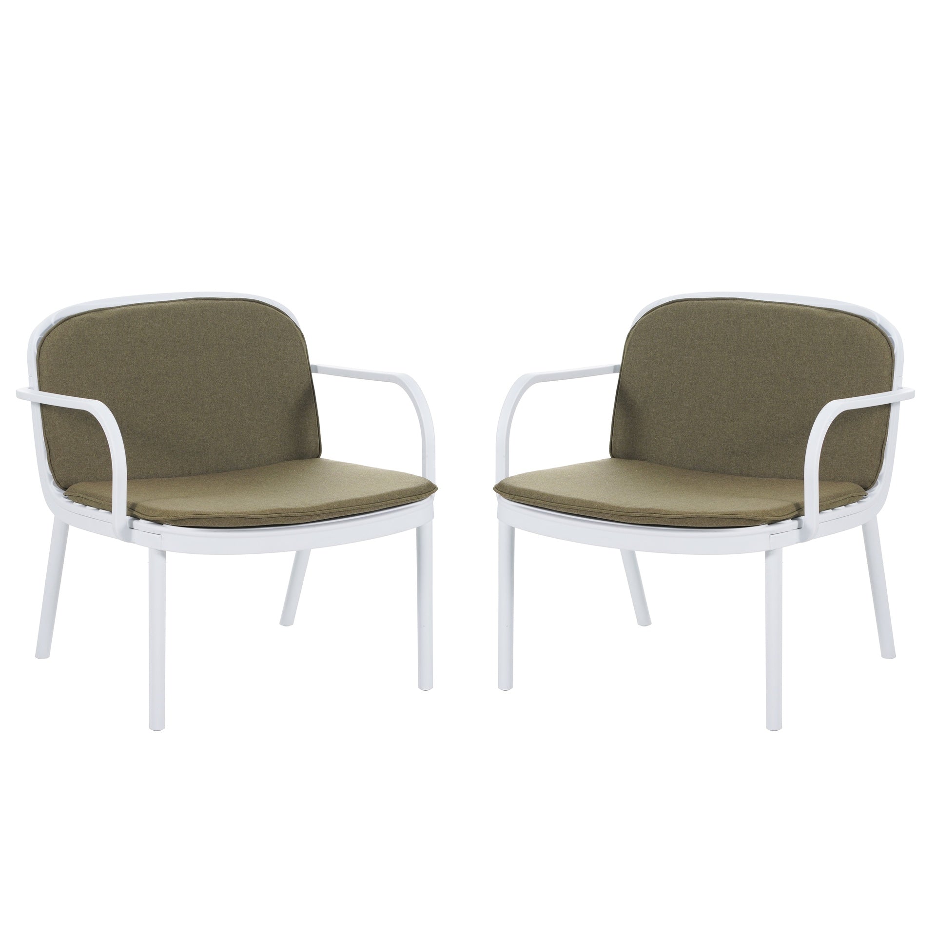 Luna Outdoor PP Club Chair, White Frame with Green Cushion, Set of 2