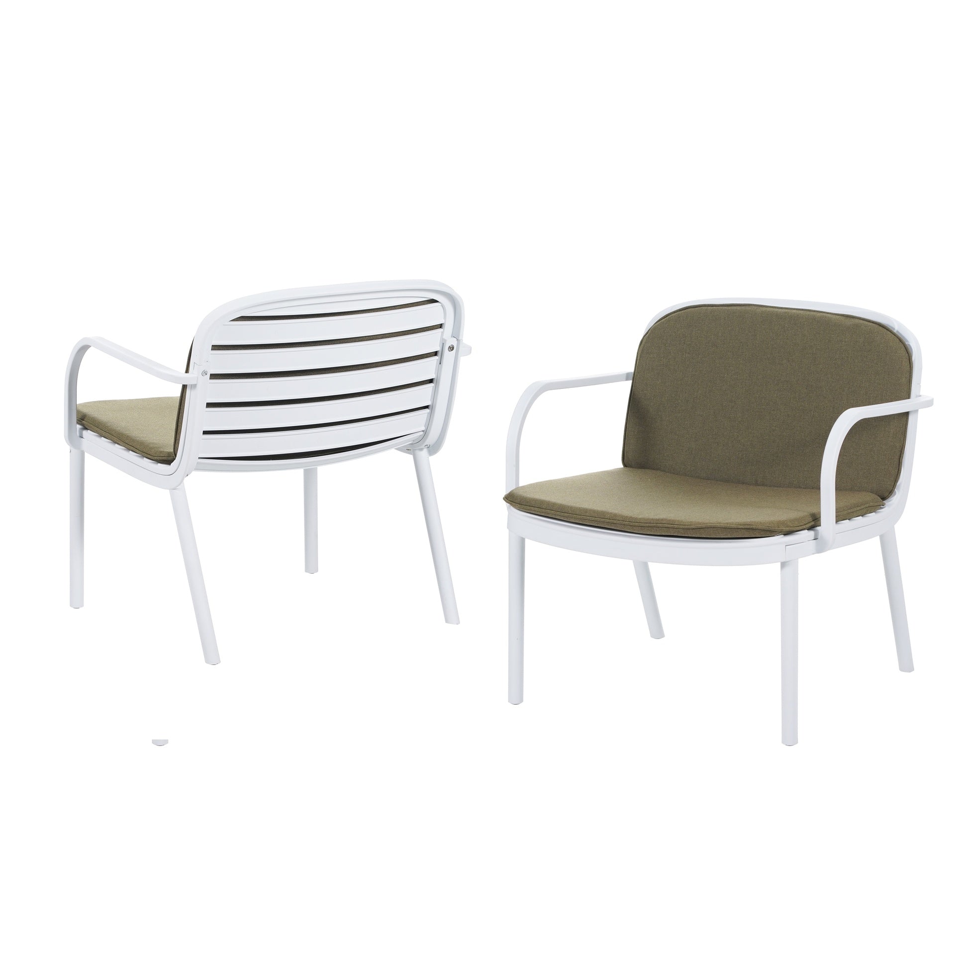 Luna Outdoor PP Club Chair, White Frame with Green Cushion, Set of 2