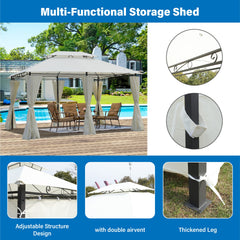 13x10 Outdoor Patio Gazebo Canopy Tent With Ventilated Double Roof And SideWall(Detachable Curtain Included On All Sides),Suitable for Lawn, Garden, Backyard and Deck,BEIGE