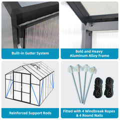 Newly Design Greenhouse 8x12 FT Polycarbonate Greenhouse Raised Base and Anchor Aluminum Heavy Duty Walk-in Greenhouses for Outdoor Backyard in All Season