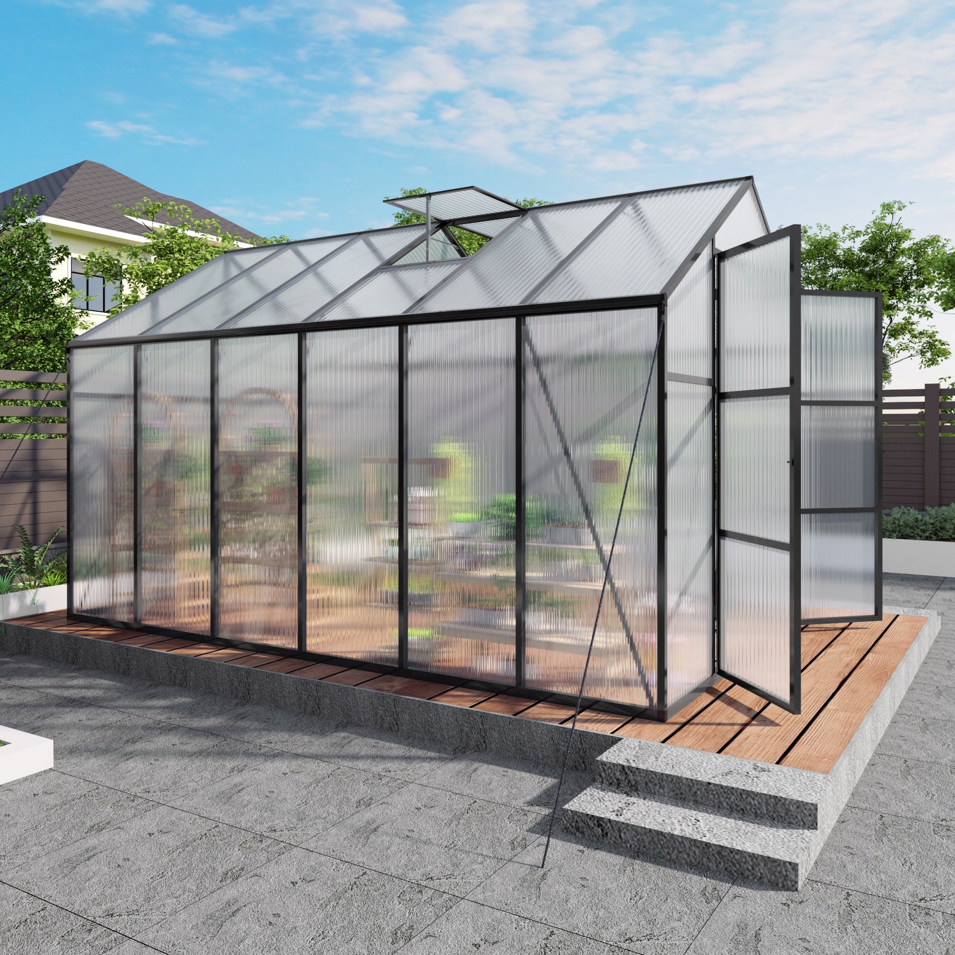 Newly Design Greenhouse 8x12 FT Polycarbonate Greenhouse Raised Base and Anchor Aluminum Heavy Duty Walk-in Greenhouses for Outdoor Backyard in All Season