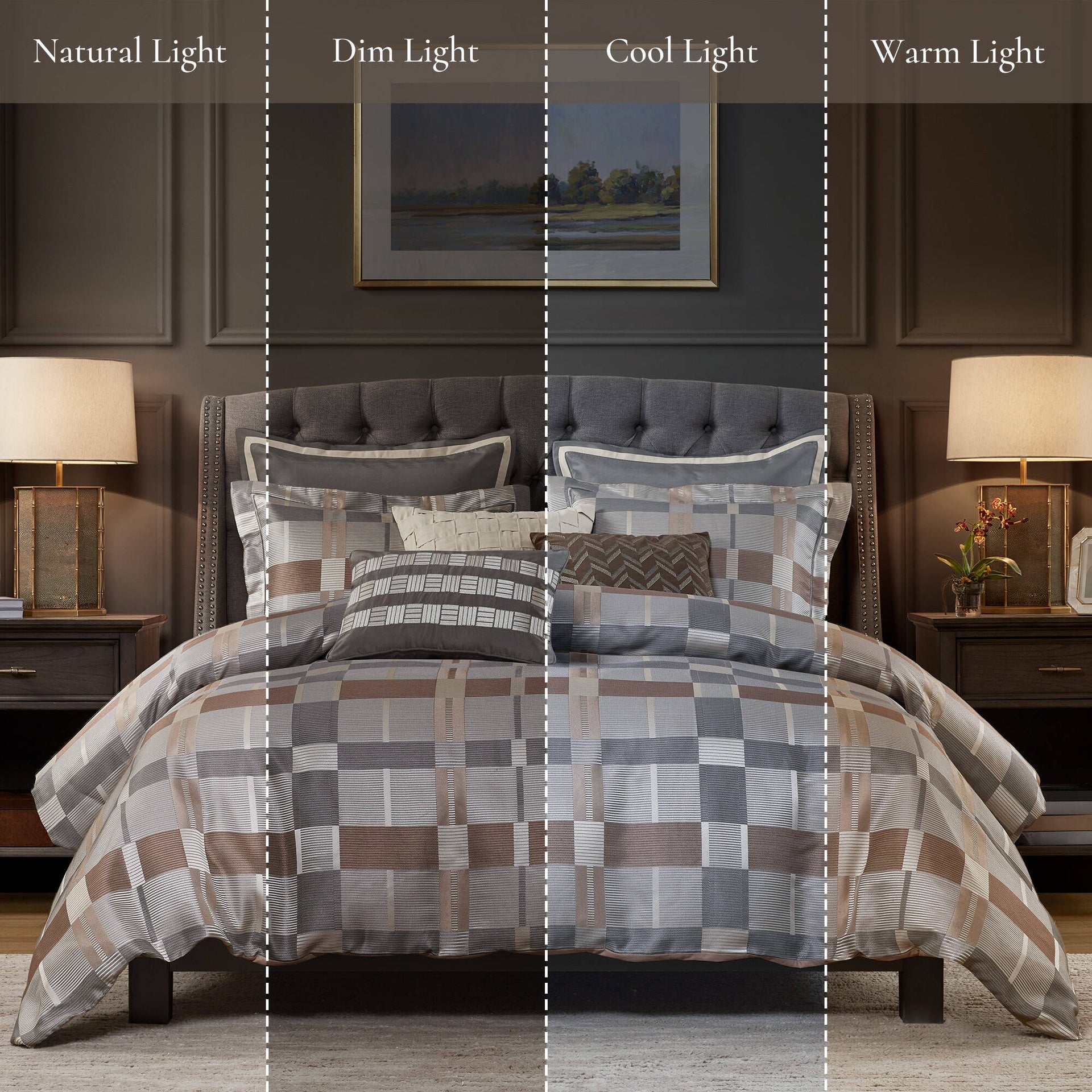 9 PCS King Jacquard Oversized Duvet Style Comforter Set Taupe