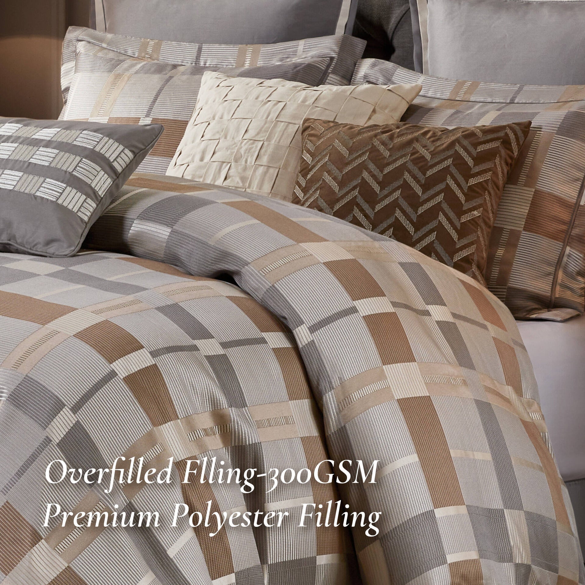 9 PCS King Jacquard Oversized Duvet Style Comforter Set Taupe