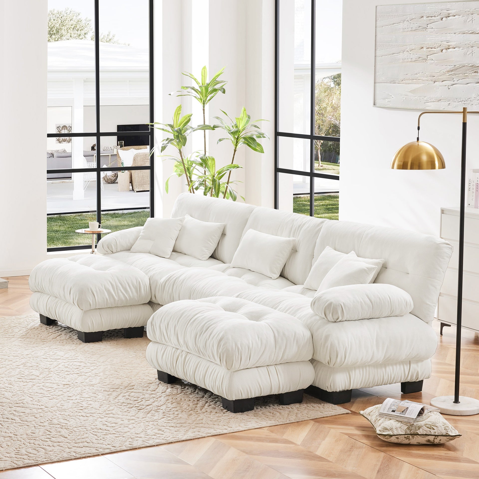 Luxury Modular Sectional Sofa Couch - Oversized U Shaped Cloud Couch for Living Room,Deep Seat Sofa Couch with 2 Ottomans ,Chenille White