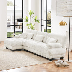 Luxury Modular Sectional Sofa Couch,Oversized L Shaped Cloud Couch for Living Room,Deep Seat Sofa Couch with Convertible Ottoman,Chenille White