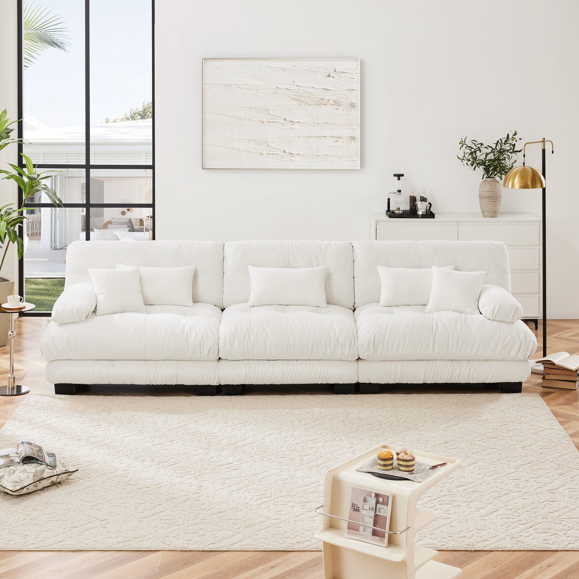 3-Seater Sectional Sofa Modular Deep Seat Sofa Couch , Chenille Sofa Soft Comfy Upholstered Furniture for Living Room, Apartment, Studio, Office,Chenille White