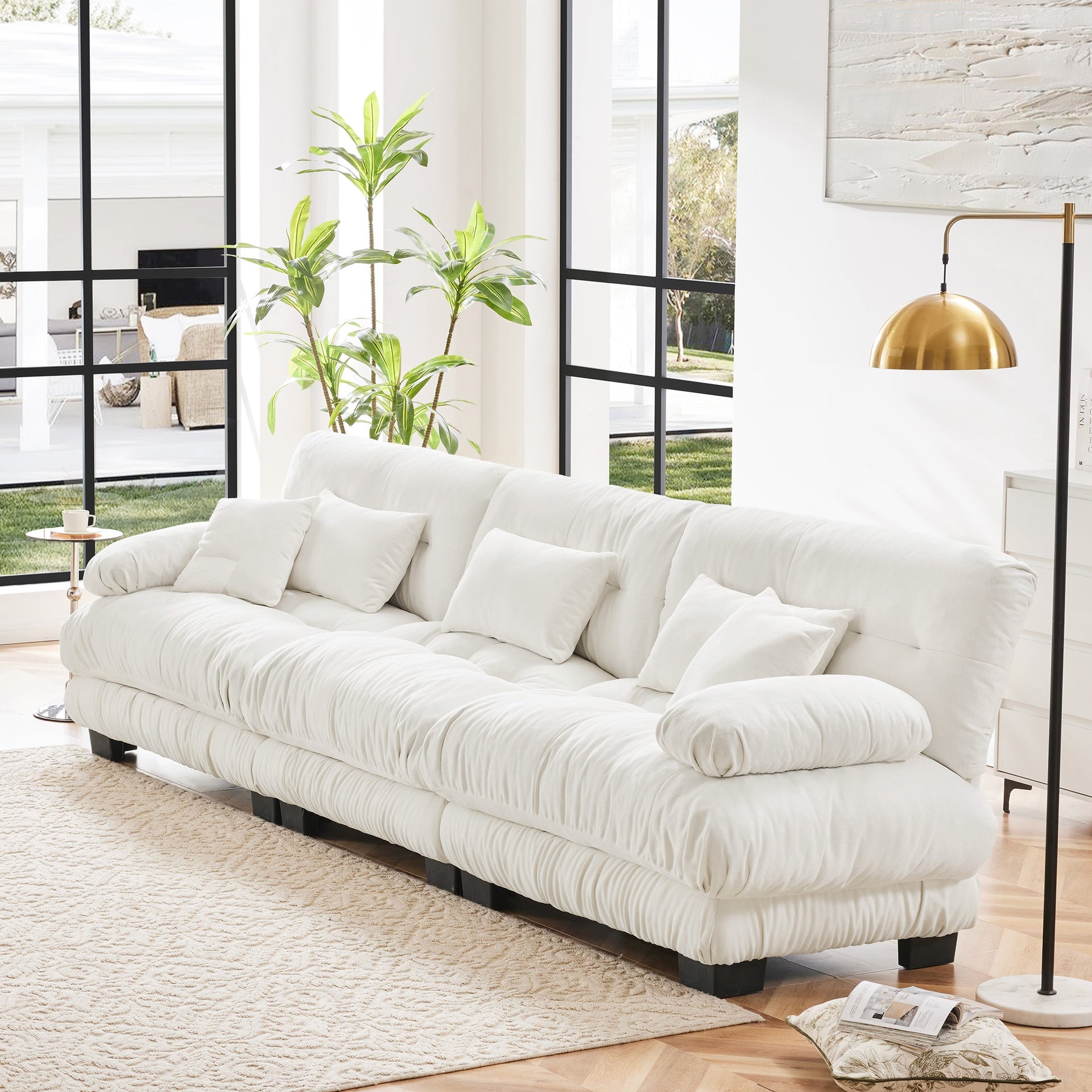 3-Seater Sectional Sofa Modular Deep Seat Sofa Couch , Chenille Sofa Soft Comfy Upholstered Furniture for Living Room, Apartment, Studio, Office,Chenille White