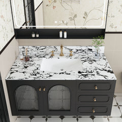 43"x22" Bathroom Vanity Top, with Undermount Ceramic Sink and Backsplash, artificial marble Bathroom Vanity Top with 3 Faucet Holes, New Carrara white and black (only Bathroom Vanity Top)