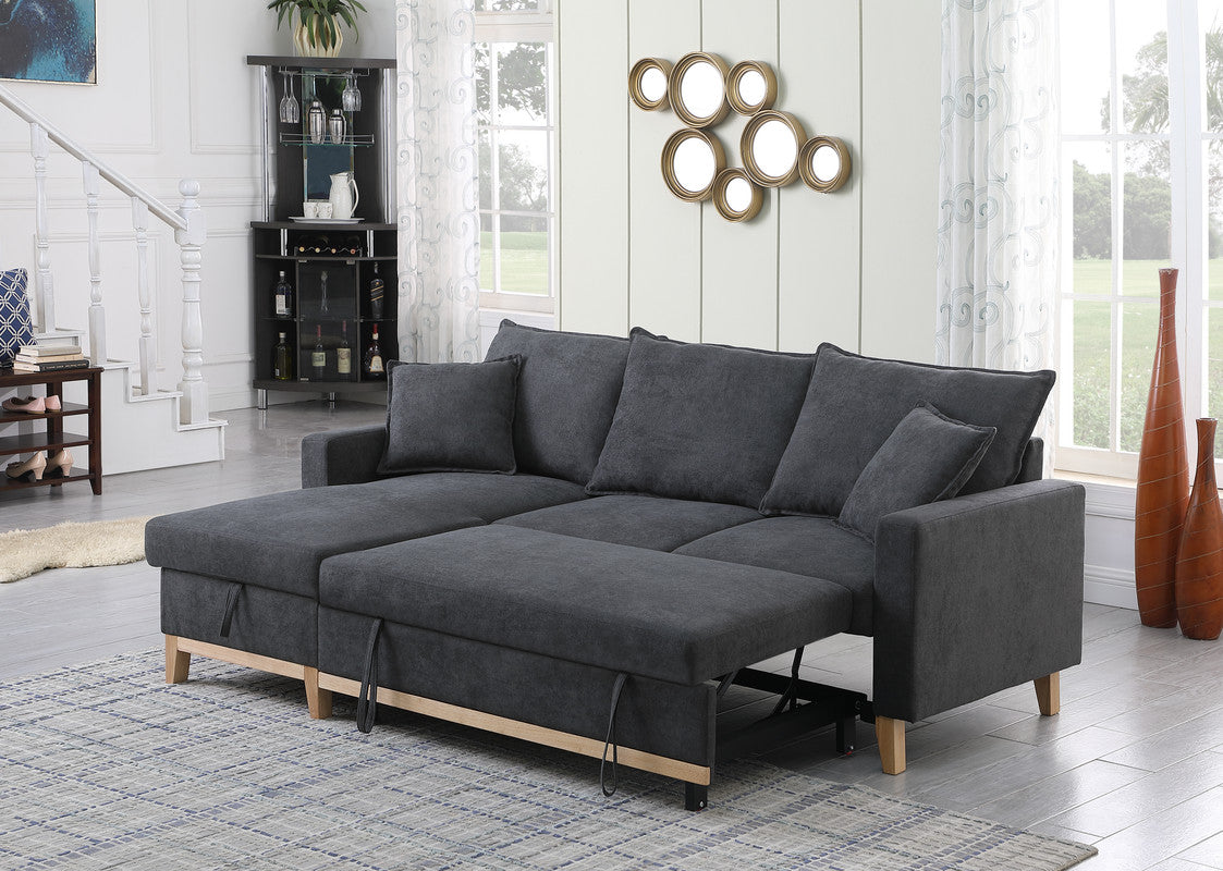 Colton 84.25" Dark Gray Woven Reversible Sleeper Sectional Sofa with Storage Chaise