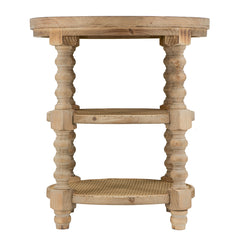 D23.5 x 25" Round 3-Tiered Side Tabel, Natural End Tabel for Lving Room Bedroom Entryway, Brown